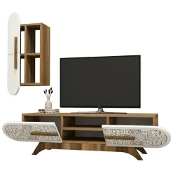 Salotto|Pareti Attrezzate > Dmora Mobile soggiorno smart 145cm noce e bianco - Gilberta Bianco, Marrone Noce