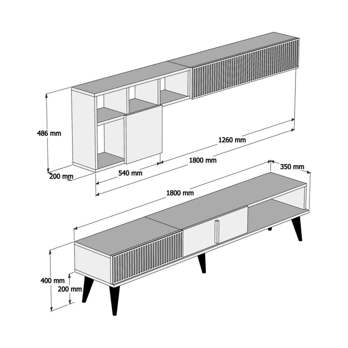 Salotto|Pareti Attrezzate > Dmora Mobile soggiorno smart 180cm noce e bianco marmo - Ostro Bianco Marmo, Marrone Noce