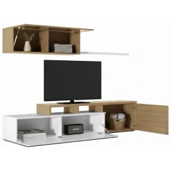 Salotto > Dmora Mobile soggiorno smart 200cm rovere e bianco lucido - Amitraz Bianco Lucido, Marrone Rovere