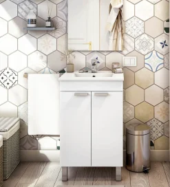 Mobili Sottolavabo > Dmora Mobile Sottolavabo 2 Ante Apertura Battente 50x39x80h cm, Piedini Alluminio - Tuglie Bianco Lucido
