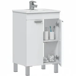 Mobili Sottolavabo > Dmora Mobile Sottolavabo 2 Ante Apertura Battente 50x39x80h cm, Piedini Alluminio - Tuglie Bianco Lucido