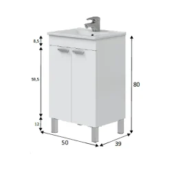Mobili Sottolavabo > Dmora Mobile Sottolavabo 2 Ante Apertura Battente 50x39x80h cm, Piedini Alluminio - Tuglie Bianco Lucido
