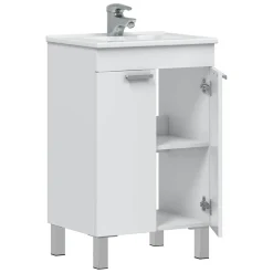 Mobili Sottolavabo > Dmora Mobile Sottolavabo 2 Ante Apertura Battente 50x39x80h cm, Piedini Alluminio - Tuglie Bianco Lucido