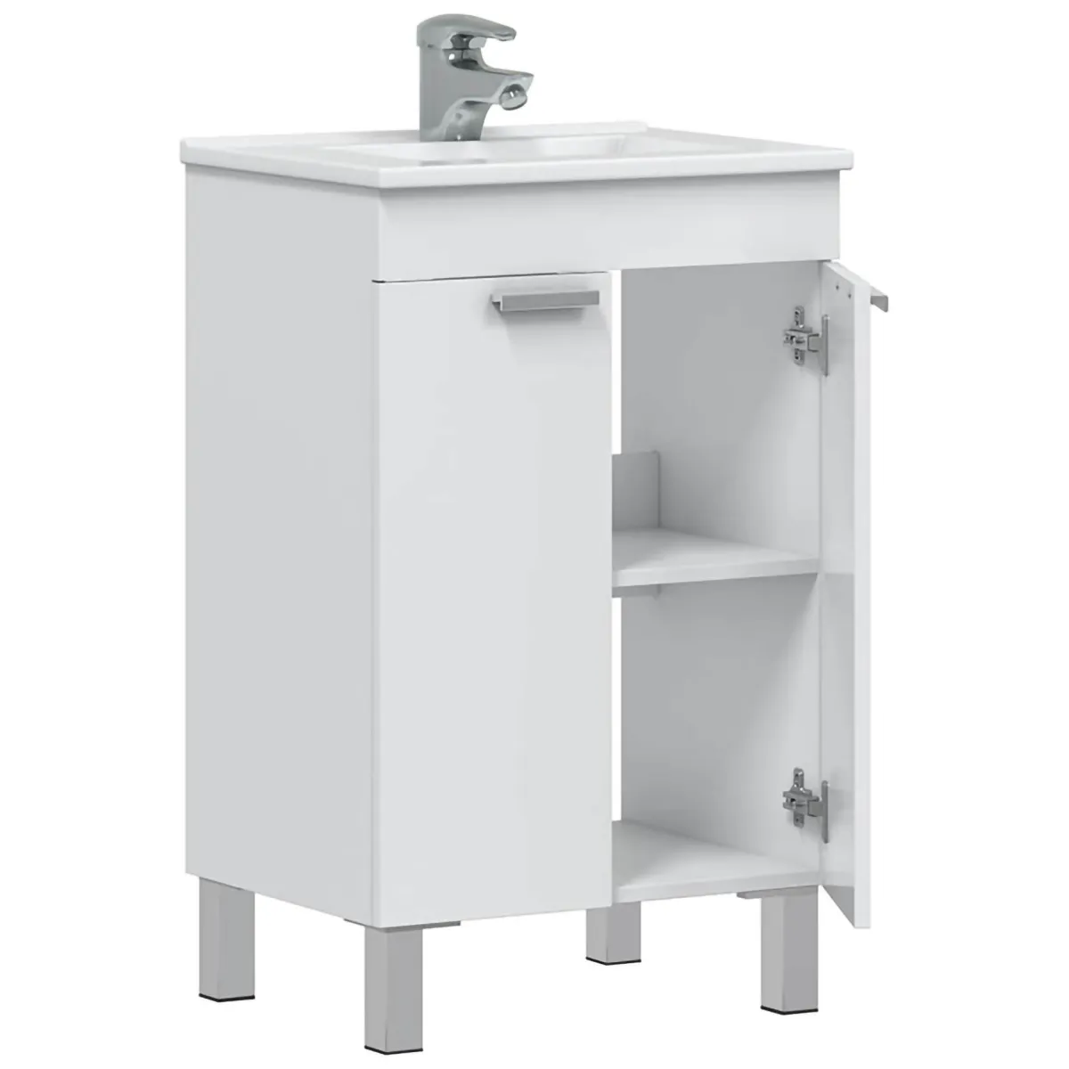 Mobili Sottolavabo > Dmora Mobile Sottolavabo 2 Ante Apertura Battente 50x39x80h cm, Piedini Alluminio - Tuglie Bianco Lucido
