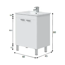 Mobili Sottolavabo > Dmora Mobile Sottolavabo 2 Ante Apertura Battente 70x45x80h cm, Piedini Alluminio - Cariati Bianco Lucido