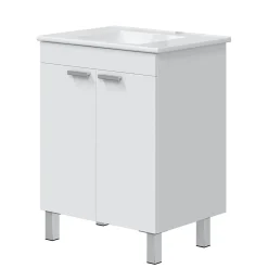 Mobili Sottolavabo > Dmora Mobile Sottolavabo 2 Ante Apertura Battente 70x45x80h cm, Piedini Alluminio - Cariati Bianco Lucido