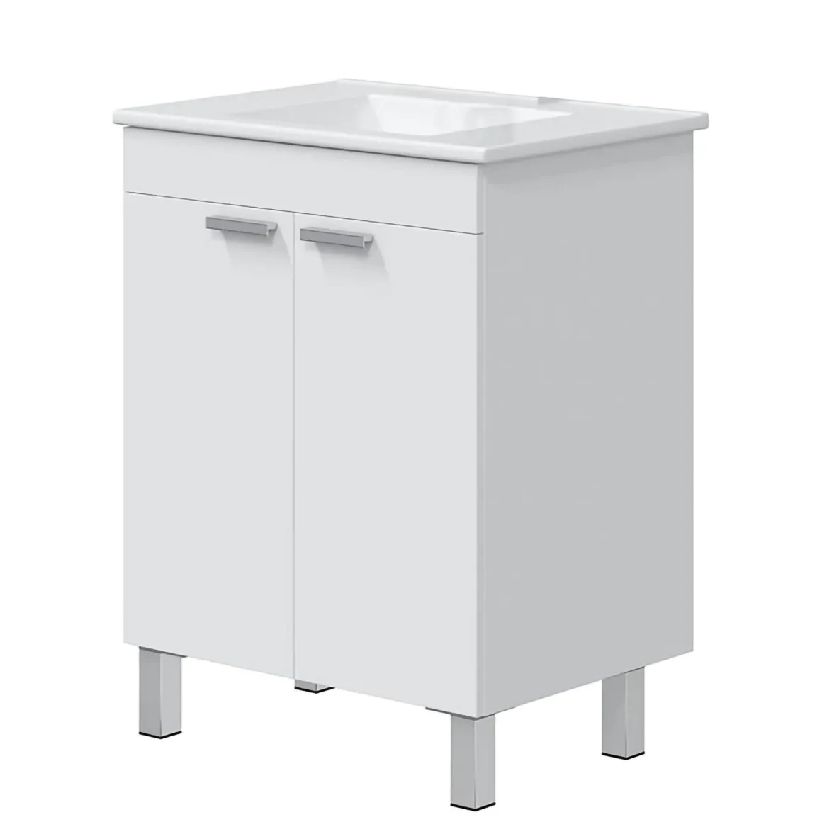 Mobili Sottolavabo > Dmora Mobile Sottolavabo 2 Ante Apertura Battente 70x45x80h cm, Piedini Alluminio - Cariati Bianco Lucido