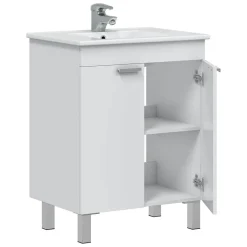 Mobili Sottolavabo > Dmora Mobile Sottolavabo 2 Ante Apertura Battente 70x45x80h cm, Piedini Alluminio - Cariati Bianco Lucido