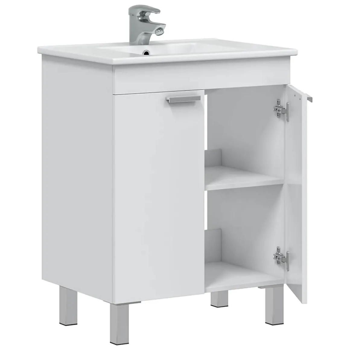 Mobili Sottolavabo > Dmora Mobile Sottolavabo 2 Ante Apertura Battente 70x45x80h cm, Piedini Alluminio - Cariati Bianco Lucido