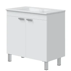 Mobile Sottolavabo Bianco Lucido 2 Ante Apertura Battente 80x45x80h cm, Piedini Alluminio - Massiola