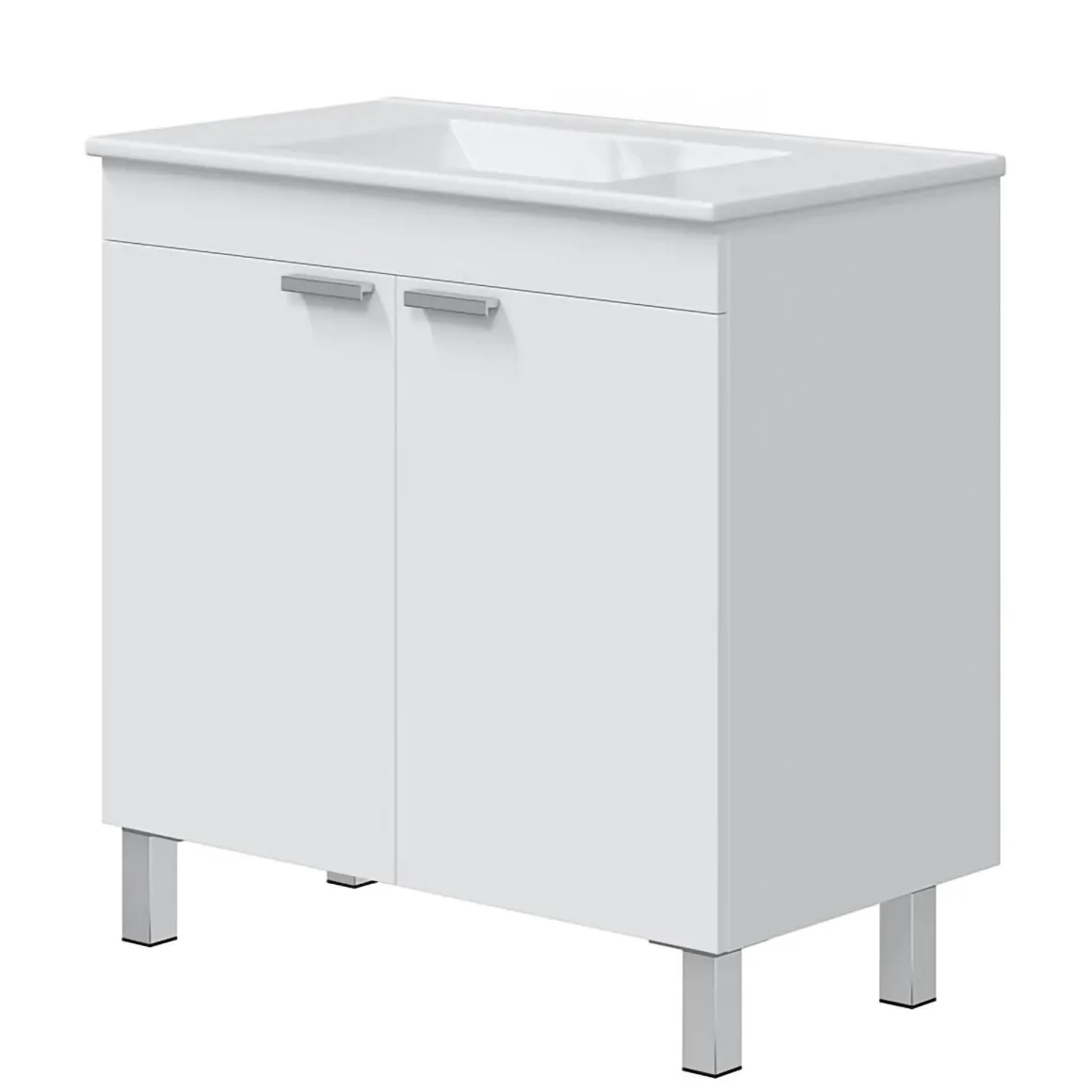 Mobile Sottolavabo Bianco Lucido 2 Ante Apertura Battente 80x45x80h cm, Piedini Alluminio - Massiola
