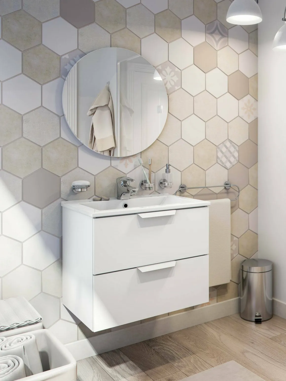 Mobili Sottolavabo > Dmora Mobile sottolavabo 2 cassetti 60x45x50h cm rovere - Doksuri Marrone Rovere
