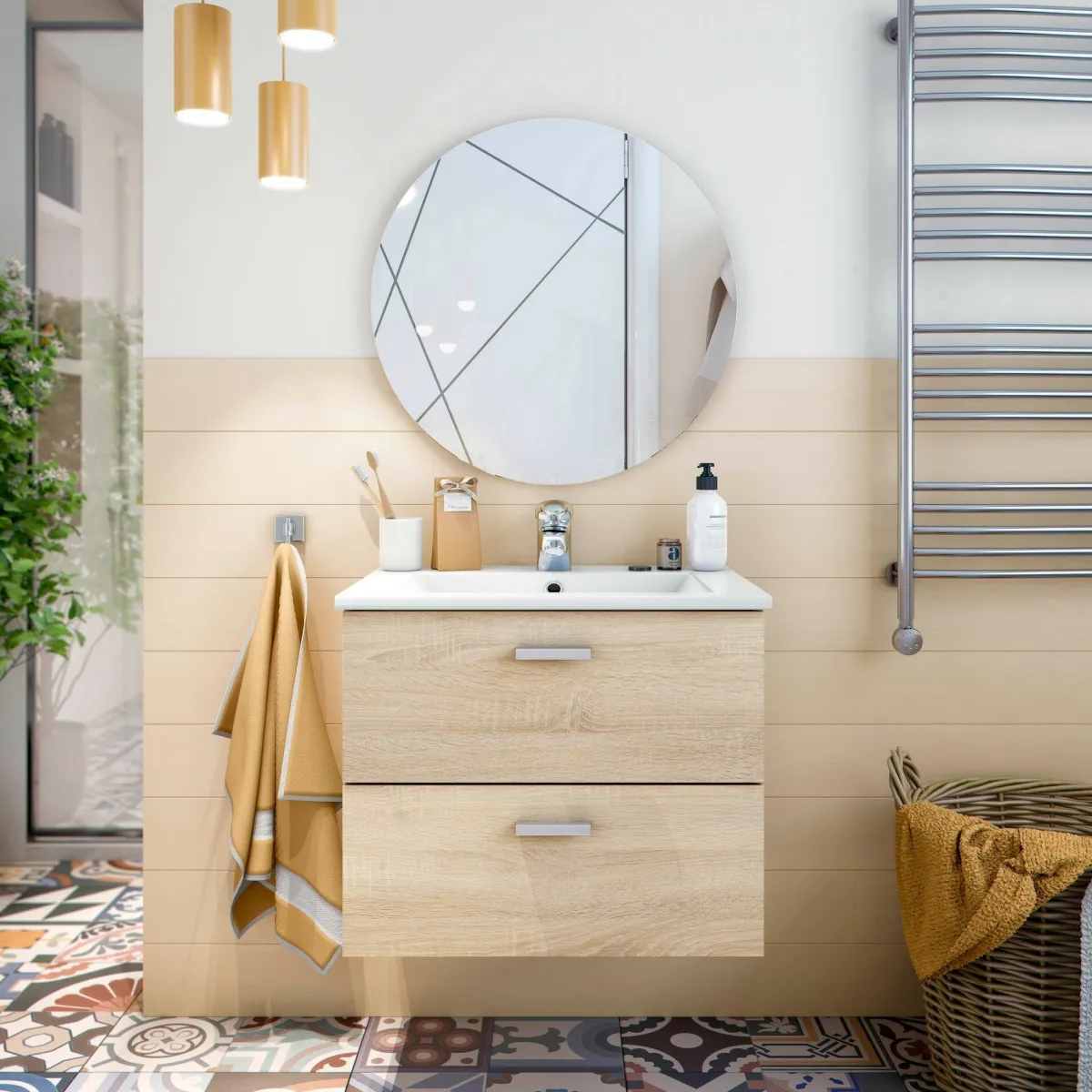 Mobili Sottolavabo > Dmora Mobile sottolavabo 2 cassetti 60x45x50h cm rovere - Doksuri Marrone Rovere