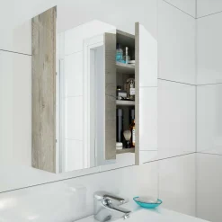 Mobili Sottolavabo > Dmora Mobile sottolavabo 2 cassetti 61x46x79h cm rovere nodi e bianco lucido - Lisbona Bianco Lucido, Marrone Rovere Nodi
