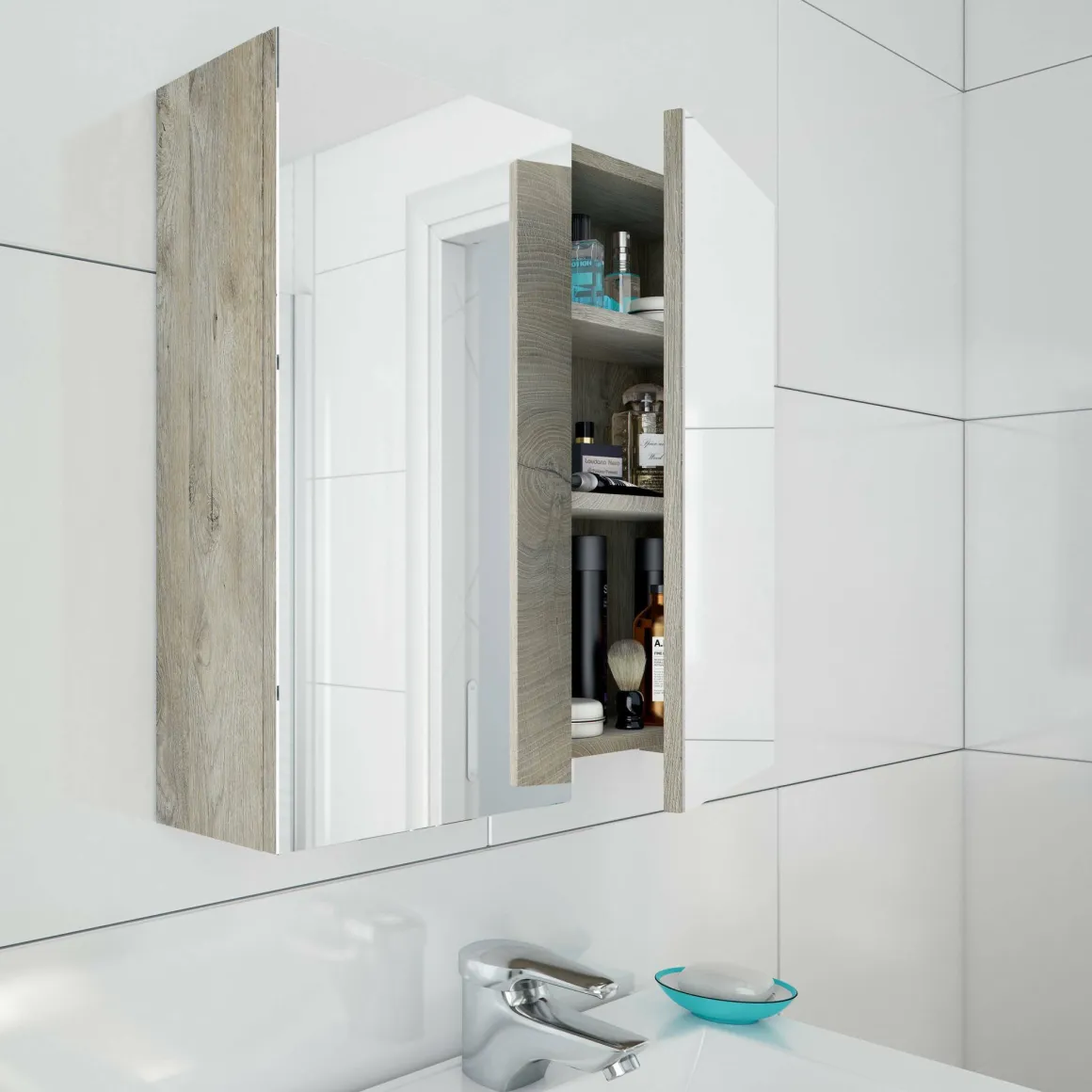 Mobili Sottolavabo > Dmora Mobile sottolavabo 2 cassetti 61x46x79h cm rovere nodi e bianco lucido - Lisbona Bianco Lucido, Marrone Rovere Nodi