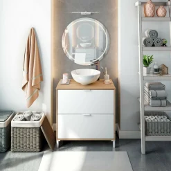 Mobile sottolavabo 2 cassetti 79x46x79h cm rovere nodi e bianco lucido - Bellegra