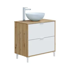 Mobile sottolavabo 2 cassetti 79x46x79h cm rovere nodi e bianco lucido - Bellegra