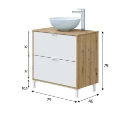 Mobile sottolavabo 2 cassetti 79x46x79h cm rovere nodi e bianco lucido - Bellegra