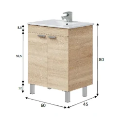 Mobili Sottolavabo > Dmora Mobile Sottolavabo 2 Ante Apertura Battente 70x45x80h cm, Piedini Alluminio - Cariati Marrone Rovere