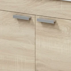 Mobili Sottolavabo > Dmora Mobile Sottolavabo 2 Ante Apertura Battente 70x45x80h cm, Piedini Alluminio - Cariati Marrone Rovere