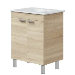 Mobili Sottolavabo > Dmora Mobile Sottolavabo 2 Ante Apertura Battente 70x45x80h cm, Piedini Alluminio - Cariati Marrone Rovere