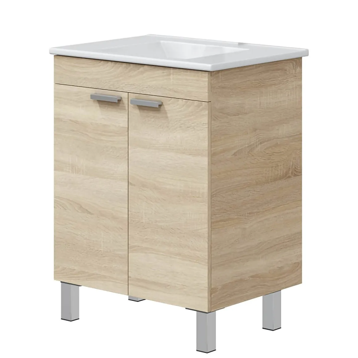 Mobili Sottolavabo > Dmora Mobile Sottolavabo 2 Ante Apertura Battente 70x45x80h cm, Piedini Alluminio - Cariati Marrone Rovere