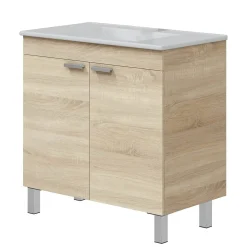 Mobile Sottolavabo Marrone Rovere 2 Ante Apertura Battente 80x45x80h cm, Piedini Alluminio - Massiola