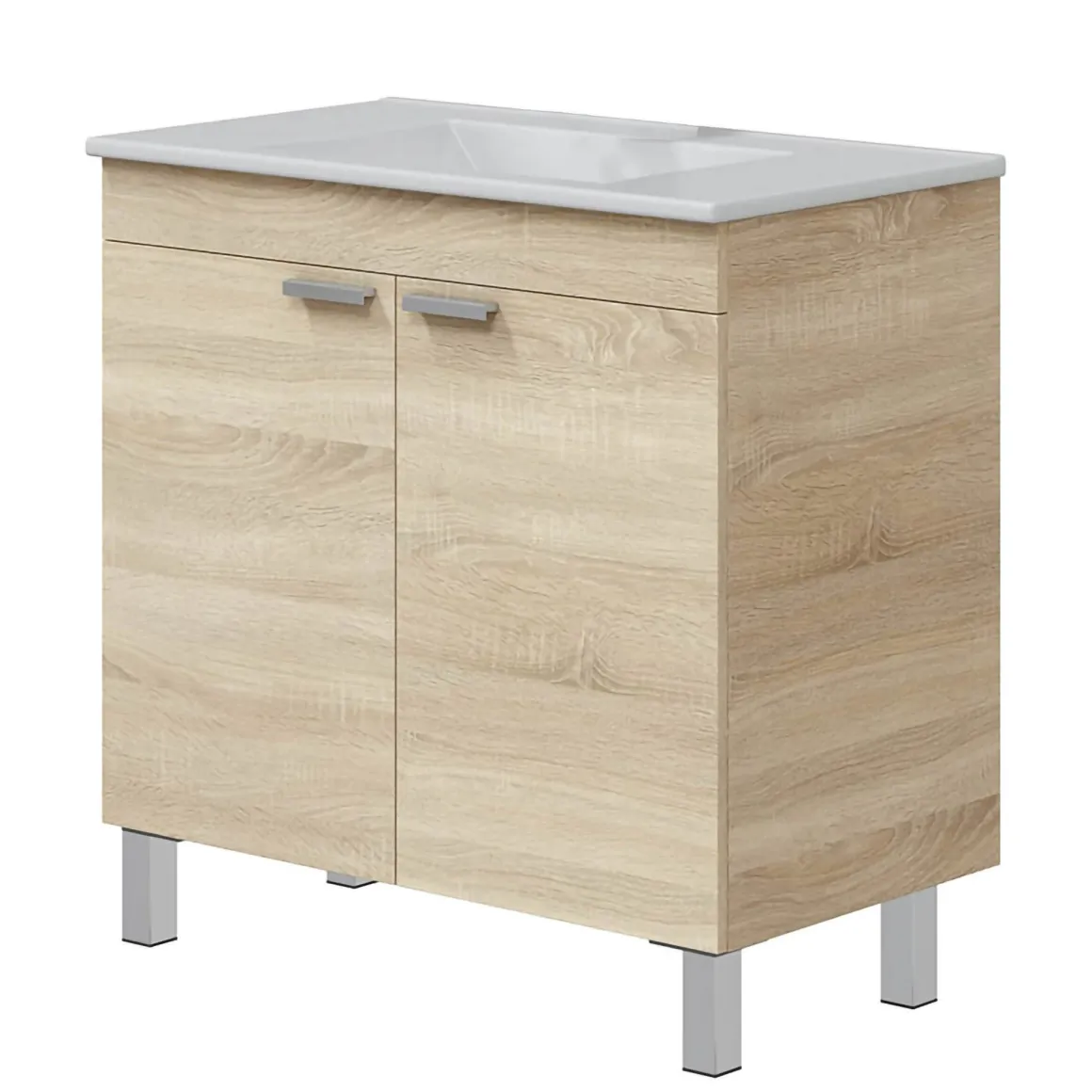 Mobile Sottolavabo Marrone Rovere 2 Ante Apertura Battente 80x45x80h cm, Piedini Alluminio - Massiola