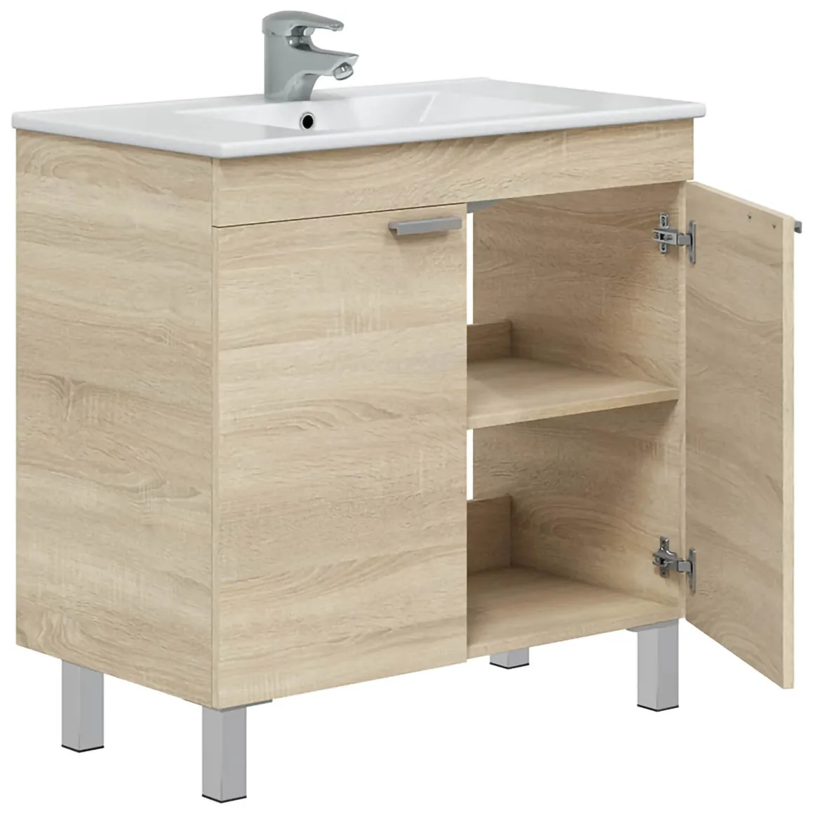 Mobile Sottolavabo Marrone Rovere 2 Ante Apertura Battente 80x45x80h cm, Piedini Alluminio - Massiola