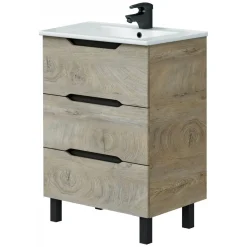 Mobili Sottolavabo > Dmora Mobile Sottolavabo Marrone Rovere Grigio Nero Antracite 3 Cassetti Soft Close 60x45x86h cm, Apertura Scorrevole - Sozop Nero Antracite, Marrone Rovere Grigio