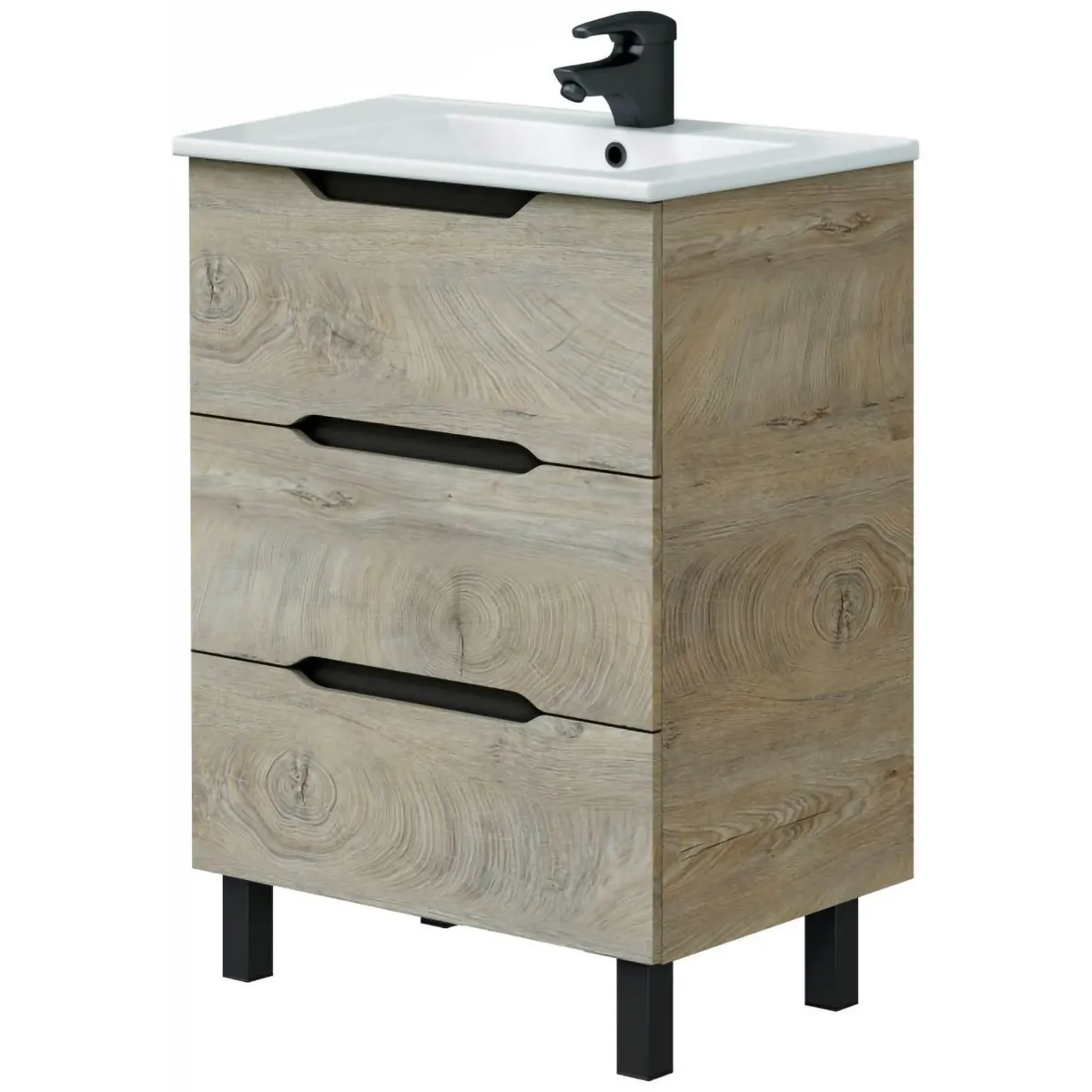 Mobili Sottolavabo > Dmora Mobile Sottolavabo Marrone Rovere Grigio Nero Antracite 3 Cassetti Soft Close 60x45x86h cm, Apertura Scorrevole - Sozop Nero Antracite, Marrone Rovere Grigio