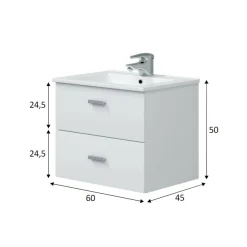 Mobile sottolavabo moderno 2 cassetti 60x45x50h cm bianco lucido - Doksuri