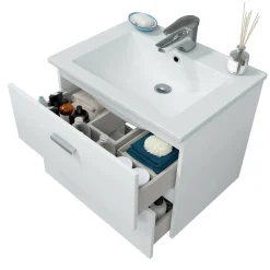 Mobile sottolavabo moderno 2 cassetti 60x45x50h cm bianco lucido - Doksuri