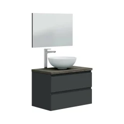 Mobile Sottolavabo Nero Antracite Marrone Noce Specchio Incluso 2 Cassetti 78.5x46x53h cm, Ante - Alakdan