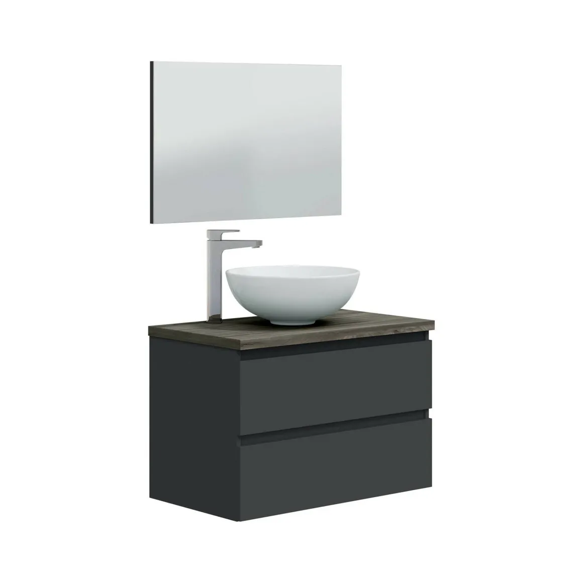 Mobile Sottolavabo Nero Antracite Marrone Noce Specchio Incluso 2 Cassetti 78.5x46x53h cm, Ante - Alakdan
