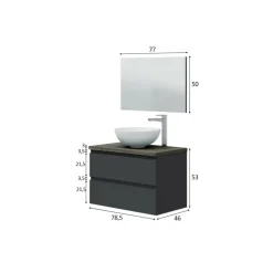 Mobile Sottolavabo Nero Antracite Marrone Noce Specchio Incluso 2 Cassetti 78.5x46x53h cm, Ante - Alakdan