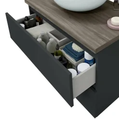 Mobile Sottolavabo Nero Antracite Marrone Noce Specchio Incluso 2 Cassetti 78.5x46x53h cm, Ante - Alakdan