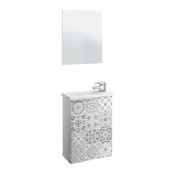 Bagno|Mobili Sottolavabo > Dmora Mobile sottolavabo sospeso con specchio 40x58x22h cm bianco lucido e cemento - Akamaru Grigio Cemento, Bianco Lucido