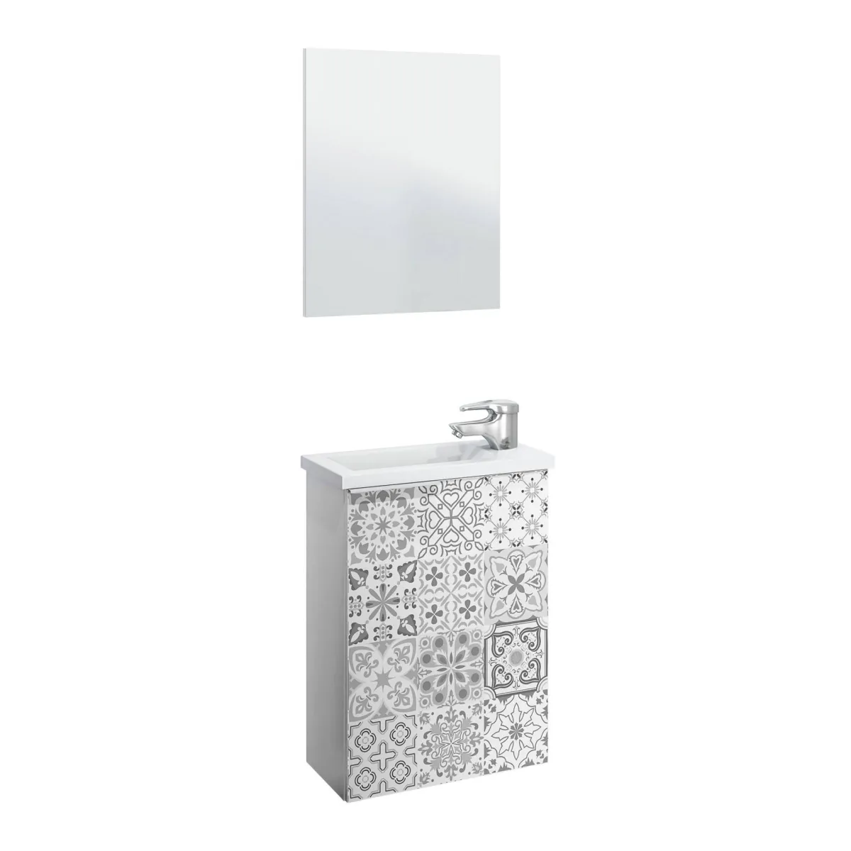 Bagno|Mobili Sottolavabo > Dmora Mobile sottolavabo sospeso con specchio 40x58x22h cm bianco lucido e cemento - Akamaru Grigio Cemento, Bianco Lucido