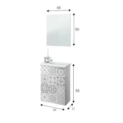 Bagno|Mobili Sottolavabo > Dmora Mobile sottolavabo sospeso con specchio 40x58x22h cm bianco lucido e cemento - Akamaru Grigio Cemento, Bianco Lucido