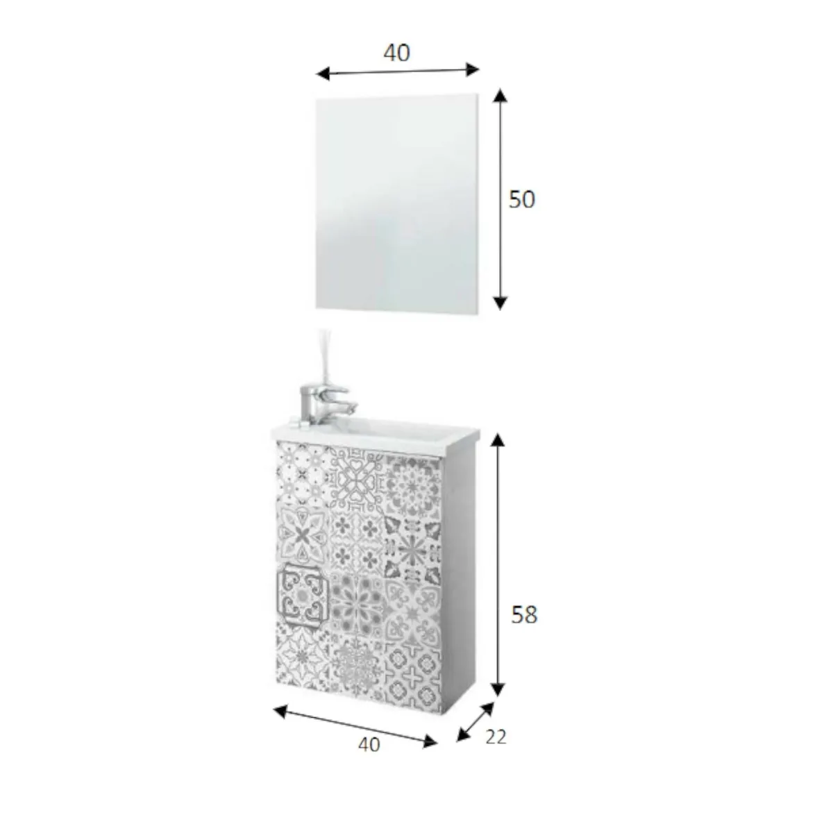 Bagno|Mobili Sottolavabo > Dmora Mobile sottolavabo sospeso con specchio 40x58x22h cm bianco lucido e cemento - Akamaru Grigio Cemento, Bianco Lucido