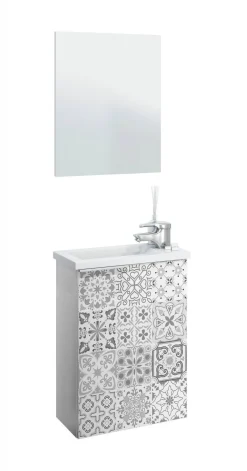 Bagno|Mobili Sottolavabo > Dmora Mobile sottolavabo sospeso con specchio 40x58x22h cm bianco lucido e cemento - Akamaru Grigio Cemento, Bianco Lucido