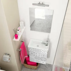 Bagno|Mobili Sottolavabo > Dmora Mobile sottolavabo sospeso con specchio 40x58x22h cm bianco lucido e cemento - Akamaru Grigio Cemento, Bianco Lucido