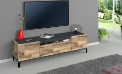 Mobile TV acero e ardesia 160x40x47h cm 2 ante e 1 cassetto - Argentoro