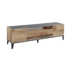 Mobile TV acero e ardesia 160x40x47h cm 2 ante e 1 cassetto - Argentoro