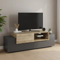 Mobili Porta Tv|Salotto > Dmora Mobile TV antracite e acero 160x45x51h cm 3 ante - Andris Marrone Acero, Nero Antracite