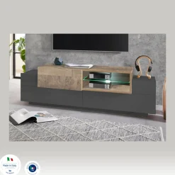 Mobili Porta Tv|Salotto > Dmora Mobile TV antracite e acero 160x45x51h cm 3 ante - Andris Marrone Acero, Nero Antracite