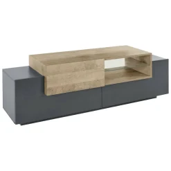 Mobili Porta Tv|Salotto > Dmora Mobile TV antracite e acero 160x45x51h cm 3 ante - Andris Marrone Acero, Nero Antracite