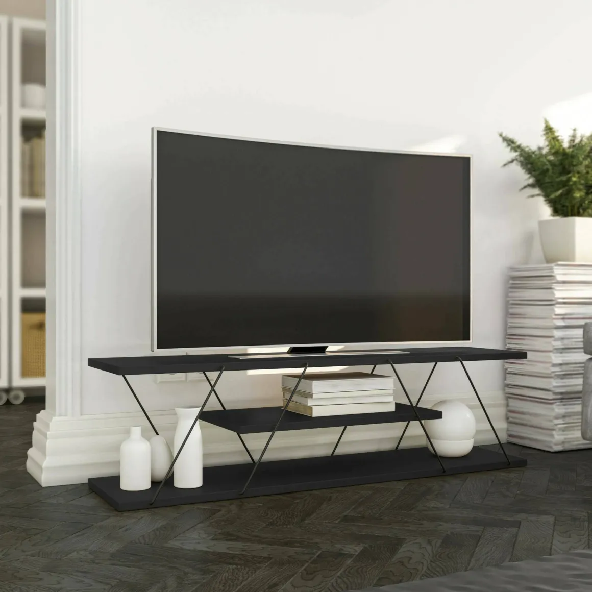 Mobile TV antracite e grigio 120x30x33h cm in legno - Desdemona