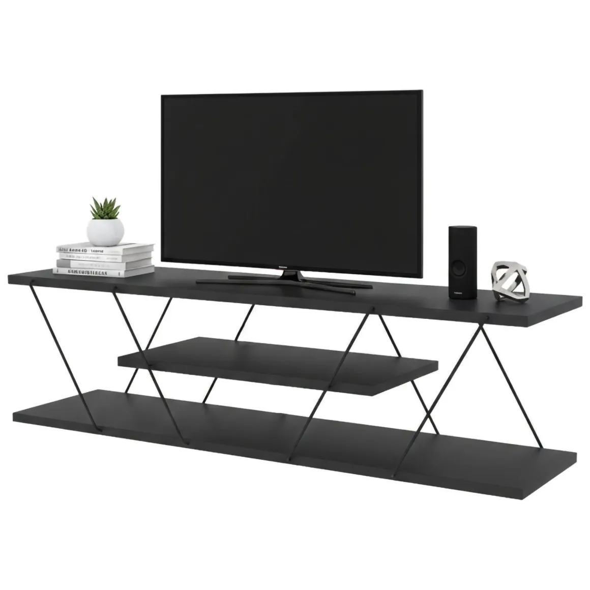 Mobile TV antracite e grigio 120x30x33h cm in legno - Desdemona